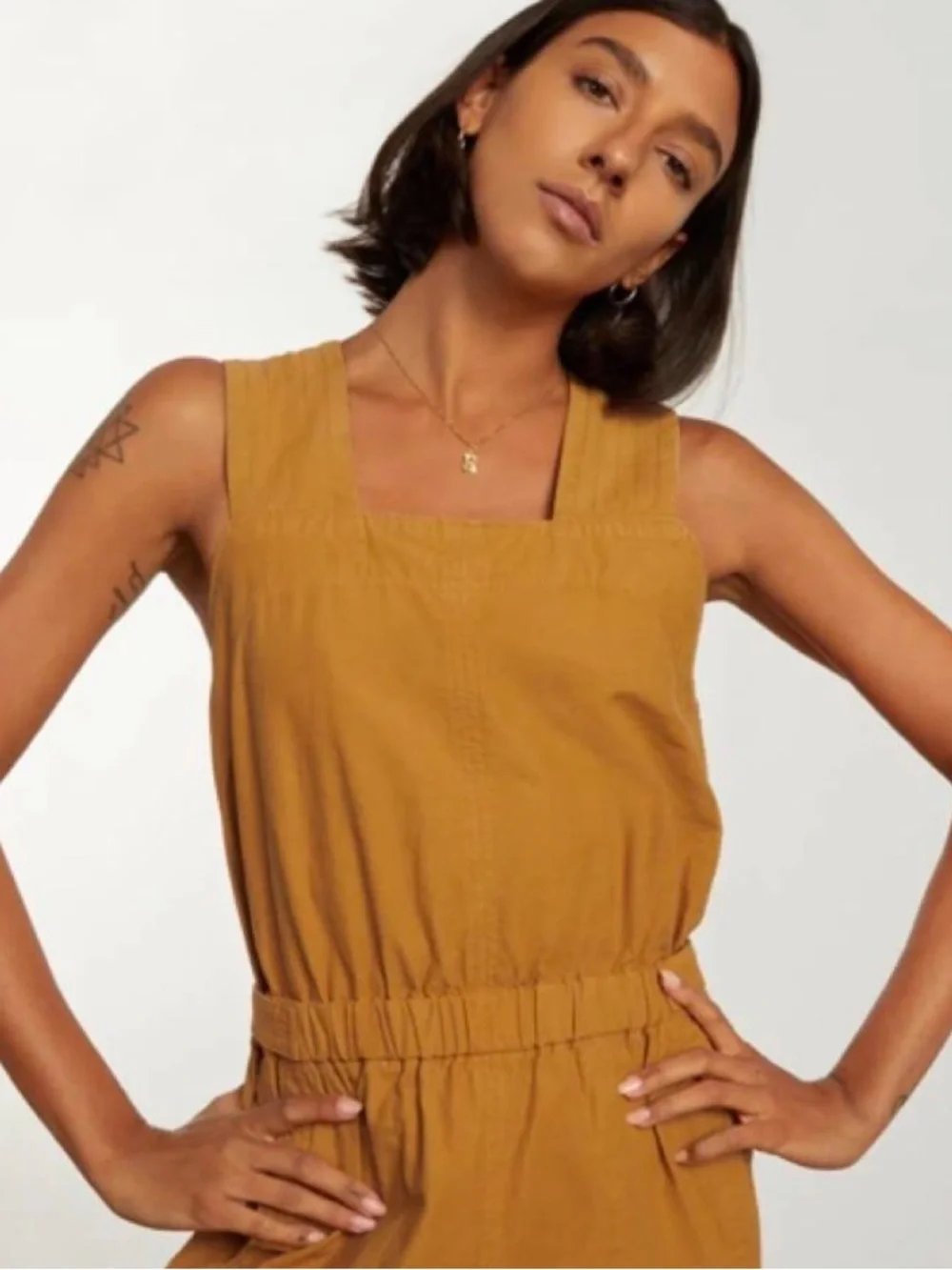 Everlane The Fatigue Apron Jumpsuit Amber Gold Organic Cotton Linen Blend Size 4